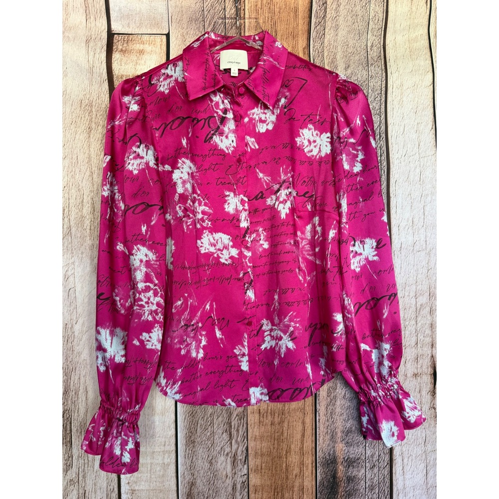 Cinq à Sept Warm Carnation Fiona Top Floral Script Blouse Plum Versatile Small
